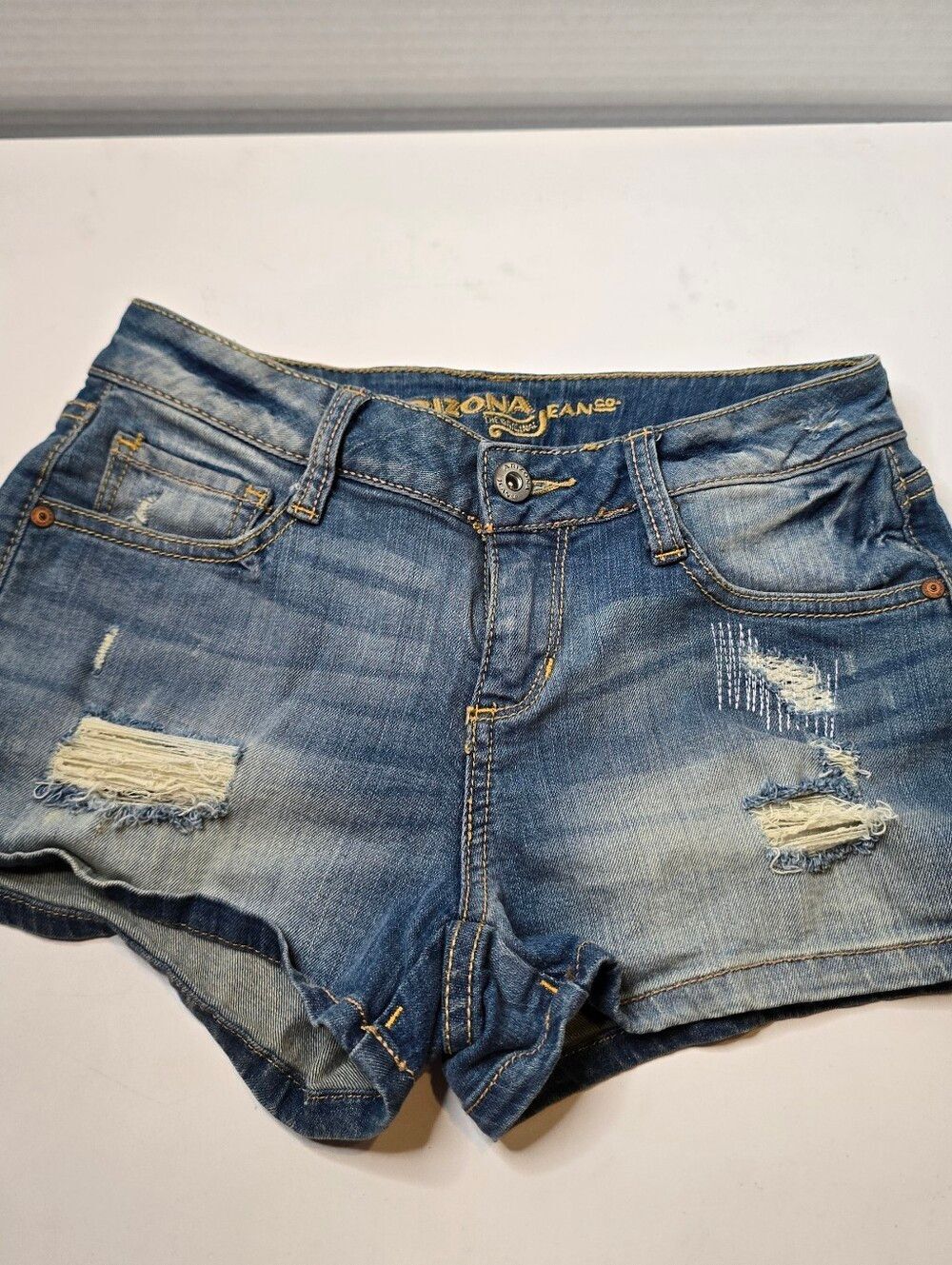 Arizona Distressed Light Wash Micro Jean Shorts Size 3